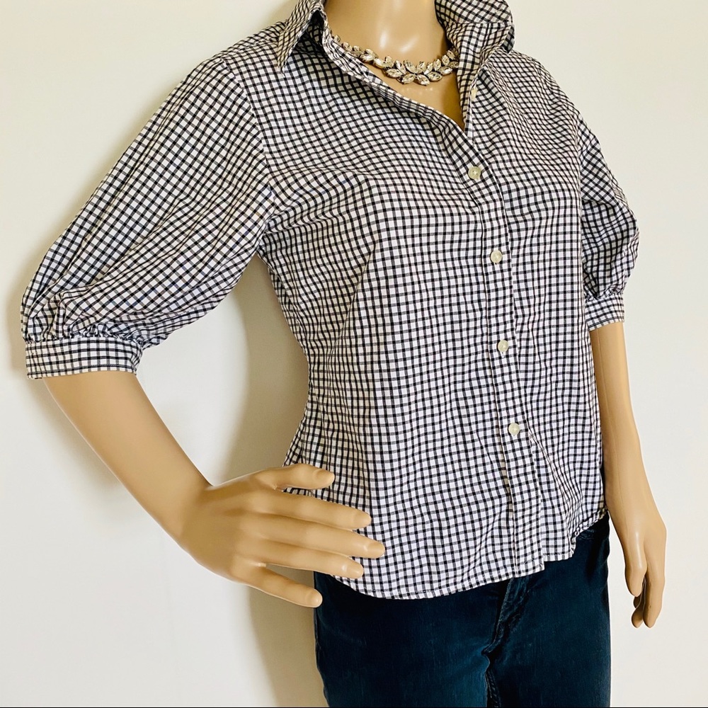 Puff Sleeve Gingham Button-down Shirt